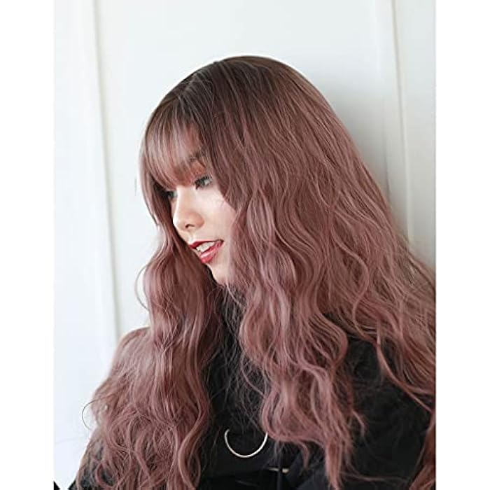 DILLARDS Pale Pink Wig With Long Fringe Wavy Synthetic Wigs 24 Inch 24 Inch Hair Wigs For Women For Daily Use Hair Decoration - Image 4